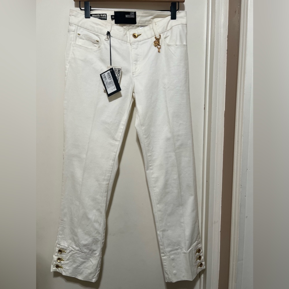 Love Moschino Body Mary Jeans Cropped White Jeans Size 27 NWT Button Cuff